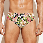 Pastel Alstroemeria Zigzag Pattern Print Men's Swim Briefs