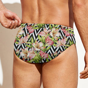 Pastel Alstroemeria Zigzag Pattern Print Men's Swim Briefs