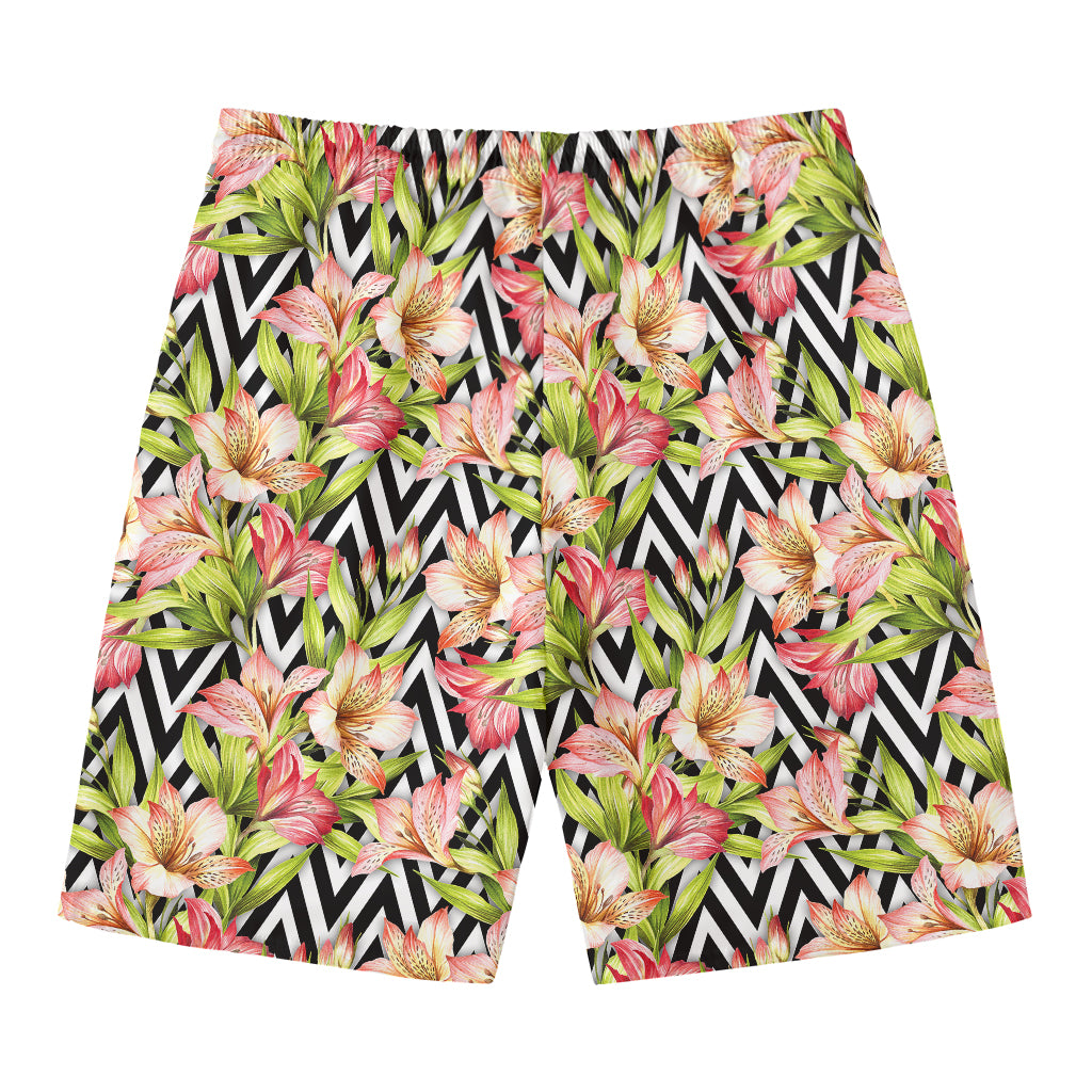 Pastel Alstroemeria Zigzag Pattern Print Men's Swim Trunks