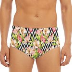 Pastel Alstroemeria Zigzag Pattern Print Men's Triangle Swim Briefs