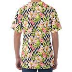 Pastel Alstroemeria Zigzag Pattern Print Men's Velvet T-Shirt