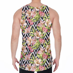 Pastel Alstroemeria Zigzag Pattern Print Men's Velvet Tank Top