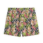 Pastel Alstroemeria Zigzag Pattern Print Mesh Shorts