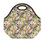 Pastel Alstroemeria Zigzag Pattern Print Neoprene Lunch Bag