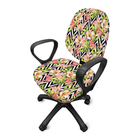 Pastel Alstroemeria Zigzag Pattern Print Office Chair Cover