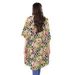 Pastel Alstroemeria Zigzag Pattern Print Open Front Beach Cover Up