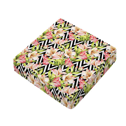 Pastel Alstroemeria Zigzag Pattern Print Outdoor Seat Cushion Cover