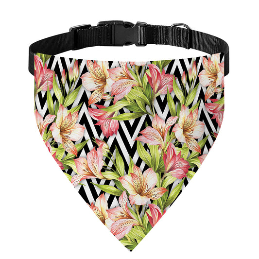 Pastel Alstroemeria Zigzag Pattern Print Over The Collar Dog Bandana