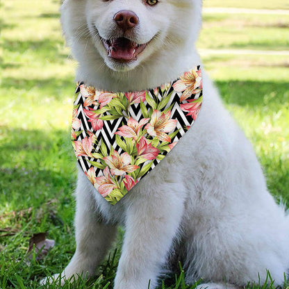 Pastel Alstroemeria Zigzag Pattern Print Over The Collar Dog Bandana