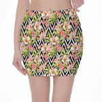 Pastel Alstroemeria Zigzag Pattern Print Pencil Mini Skirt