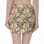 Pastel Alstroemeria Zigzag Pattern Print Pencil Mini Skirt