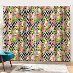 Pastel Alstroemeria Zigzag Pattern Print Pencil Pleat Curtains