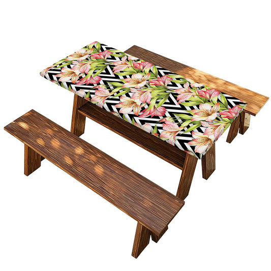 Pastel Alstroemeria Zigzag Pattern Print Picnic Table Cover