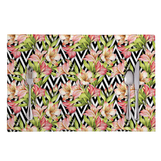 Pastel Alstroemeria Zigzag Pattern Print Placemat