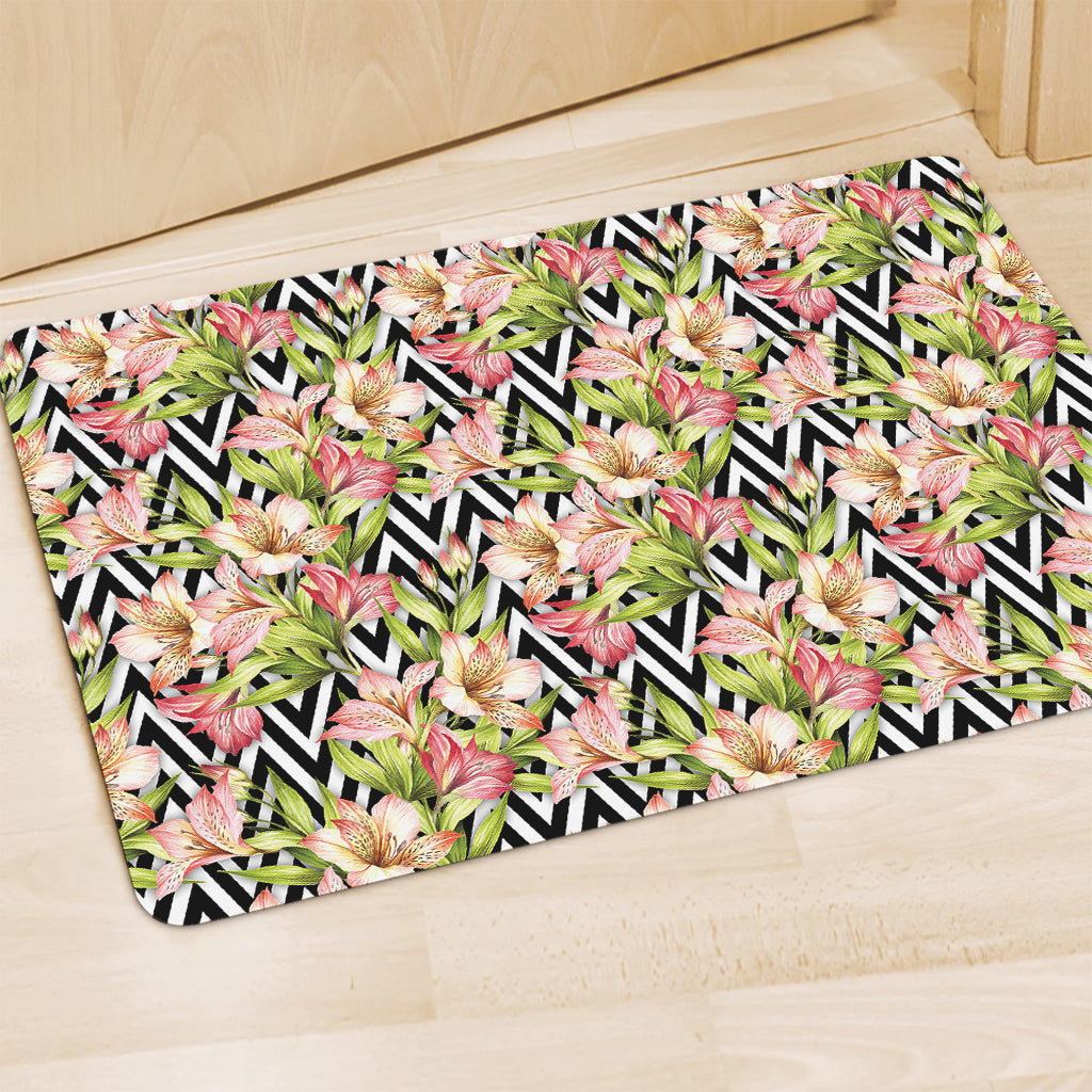 Pastel Alstroemeria Zigzag Pattern Print Polyester Doormat