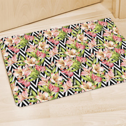 Pastel Alstroemeria Zigzag Pattern Print Polyester Doormat
