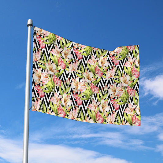 Pastel Alstroemeria Zigzag Pattern Print Polyester Flag