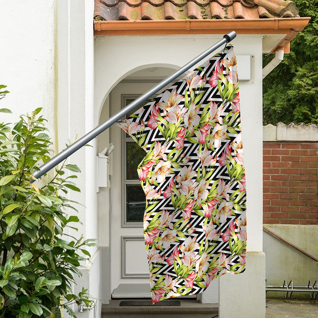 Pastel Alstroemeria Zigzag Pattern Print Polyester Flag