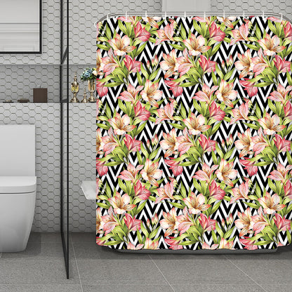 Pastel Alstroemeria Zigzag Pattern Print Polyester Shower Curtain