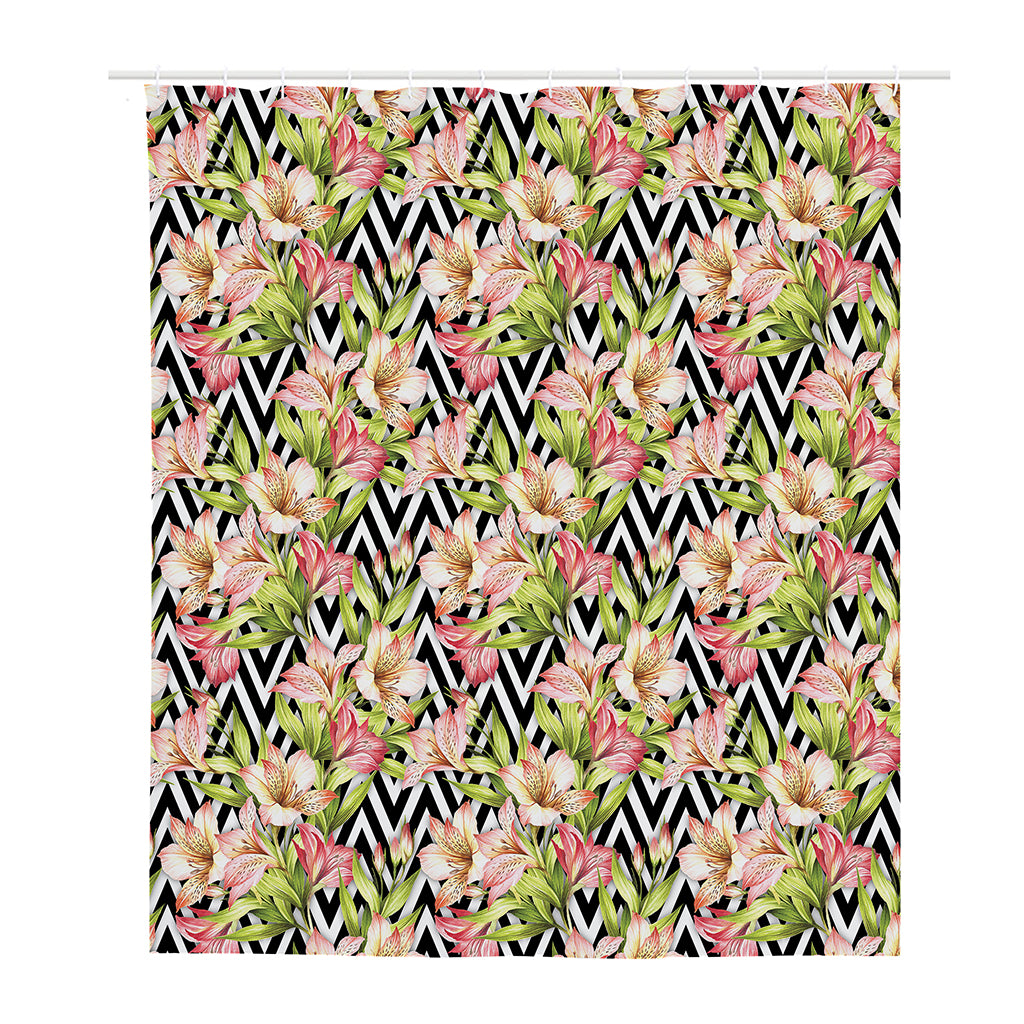 Pastel Alstroemeria Zigzag Pattern Print Polyester Shower Curtain