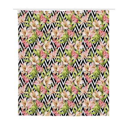 Pastel Alstroemeria Zigzag Pattern Print Polyester Shower Curtain