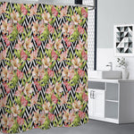 Pastel Alstroemeria Zigzag Pattern Print Premium Shower Curtain