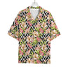 Pastel Alstroemeria Zigzag Pattern Print Rayon Hawaiian Shirt