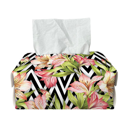 Pastel Alstroemeria Zigzag Pattern Print Rectangle Tissue Box Cover