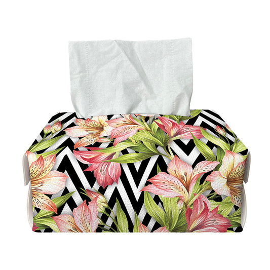 Pastel Alstroemeria Zigzag Pattern Print Rectangle Tissue Box Cover