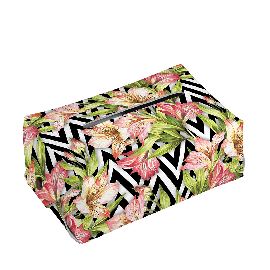 Pastel Alstroemeria Zigzag Pattern Print Rectangle Tissue Box Cover