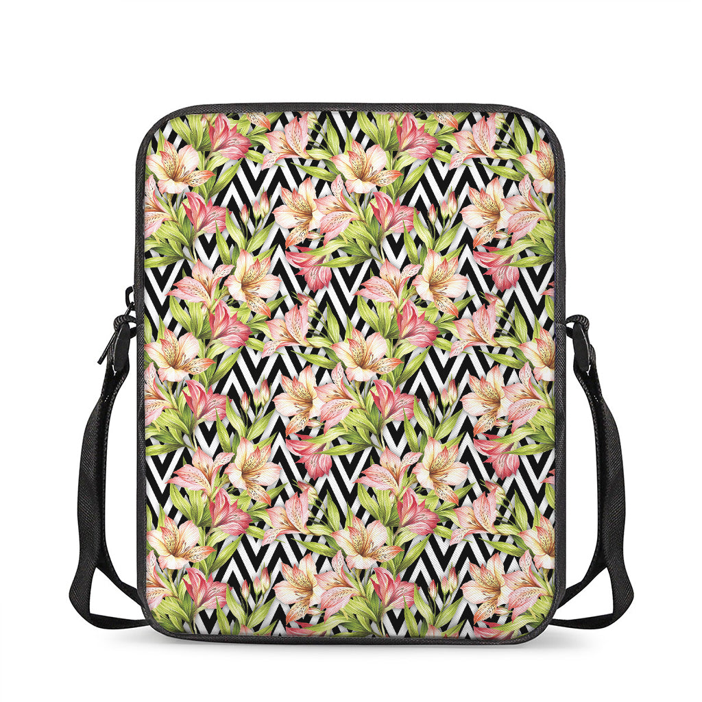 Pastel Alstroemeria Zigzag Pattern Print Rectangular Crossbody Bag