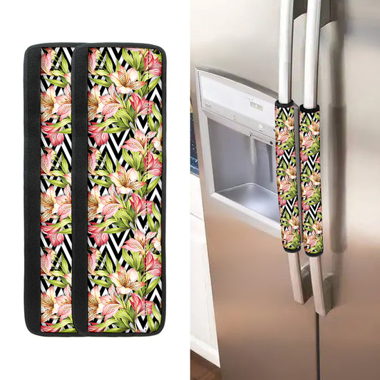 Pastel Alstroemeria Zigzag Pattern Print Refrigerator Handle Covers