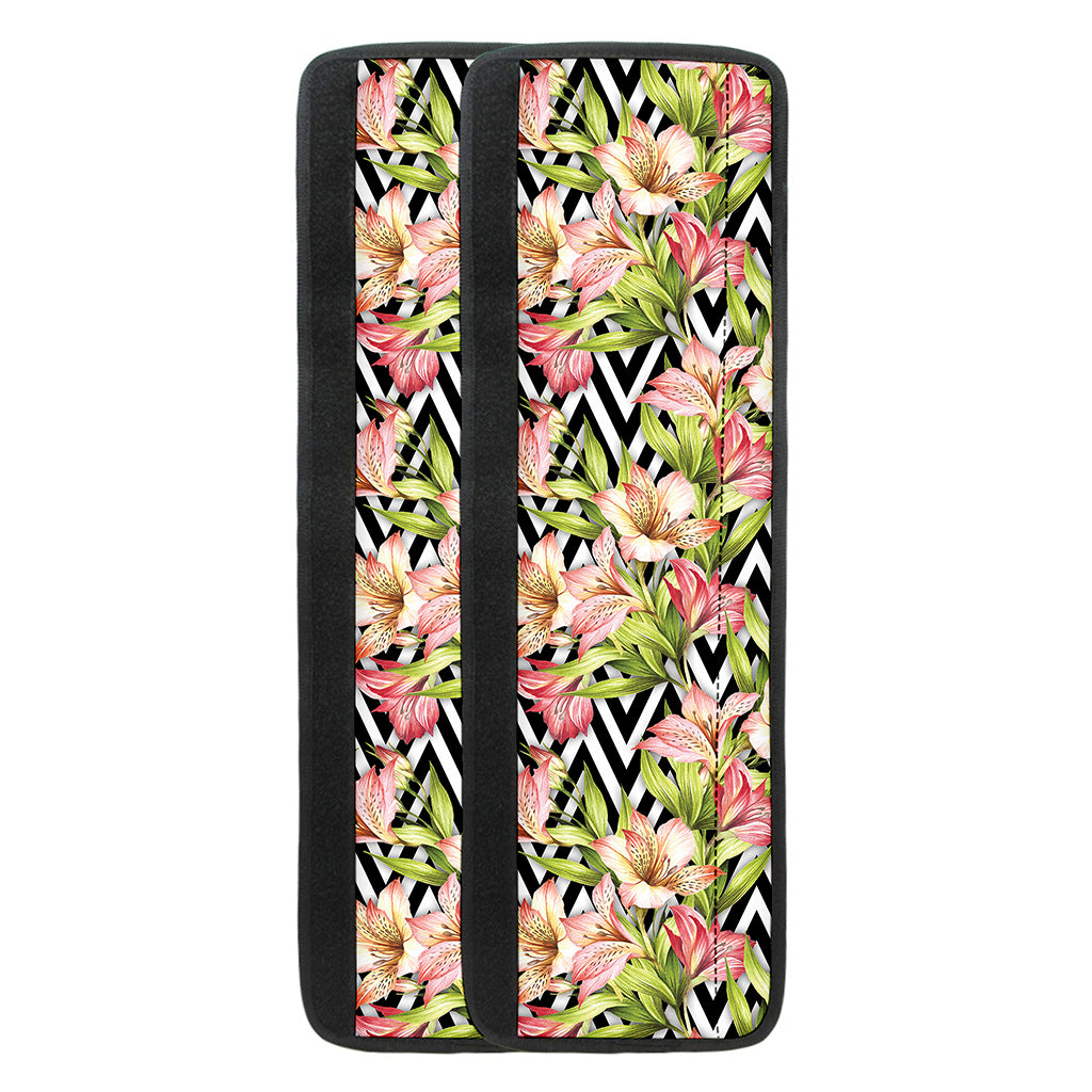 Pastel Alstroemeria Zigzag Pattern Print Refrigerator Handle Covers