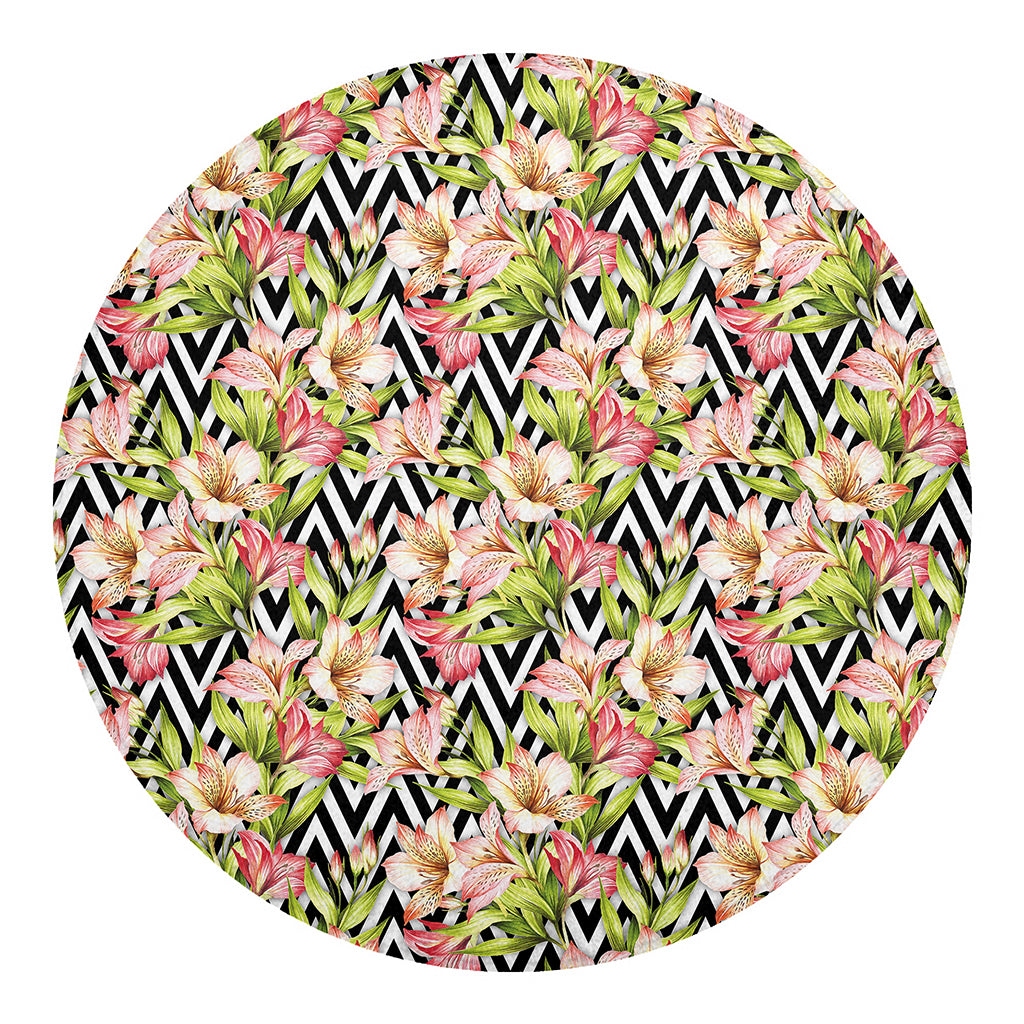 Pastel Alstroemeria Zigzag Pattern Print Round Blanket
