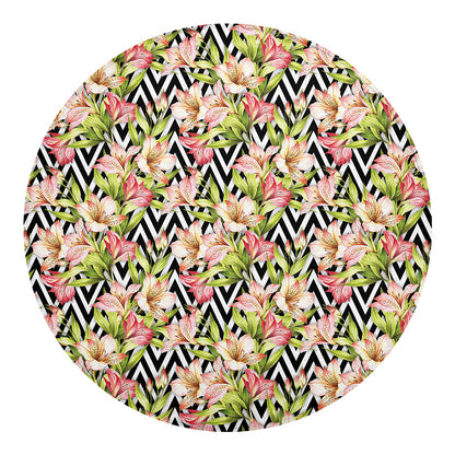 Pastel Alstroemeria Zigzag Pattern Print Round Blanket