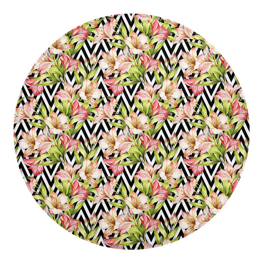 Pastel Alstroemeria Zigzag Pattern Print Round Blanket