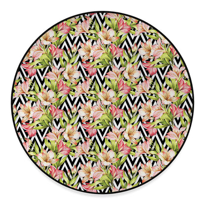 Pastel Alstroemeria Zigzag Pattern Print Round Floor Mat