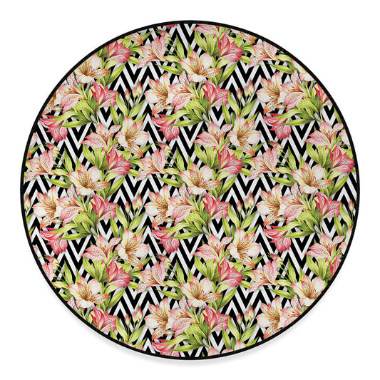 Pastel Alstroemeria Zigzag Pattern Print Round Floor Mat