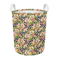 Pastel Alstroemeria Zigzag Pattern Print Round Laundry Basket