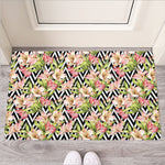 Pastel Alstroemeria Zigzag Pattern Print Rubber Doormat