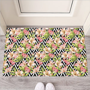 Pastel Alstroemeria Zigzag Pattern Print Rubber Doormat