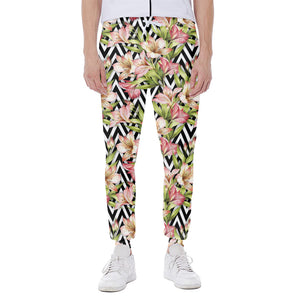 Pastel Alstroemeria Zigzag Pattern Print Scuba Joggers