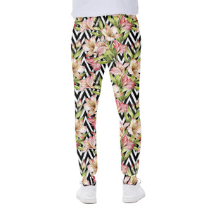 Pastel Alstroemeria Zigzag Pattern Print Scuba Joggers