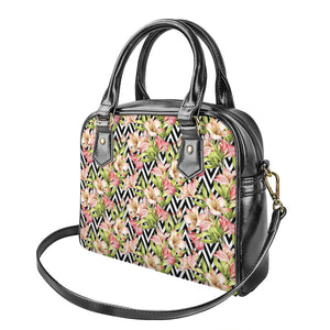 Pastel Alstroemeria Zigzag Pattern Print Shoulder Handbag