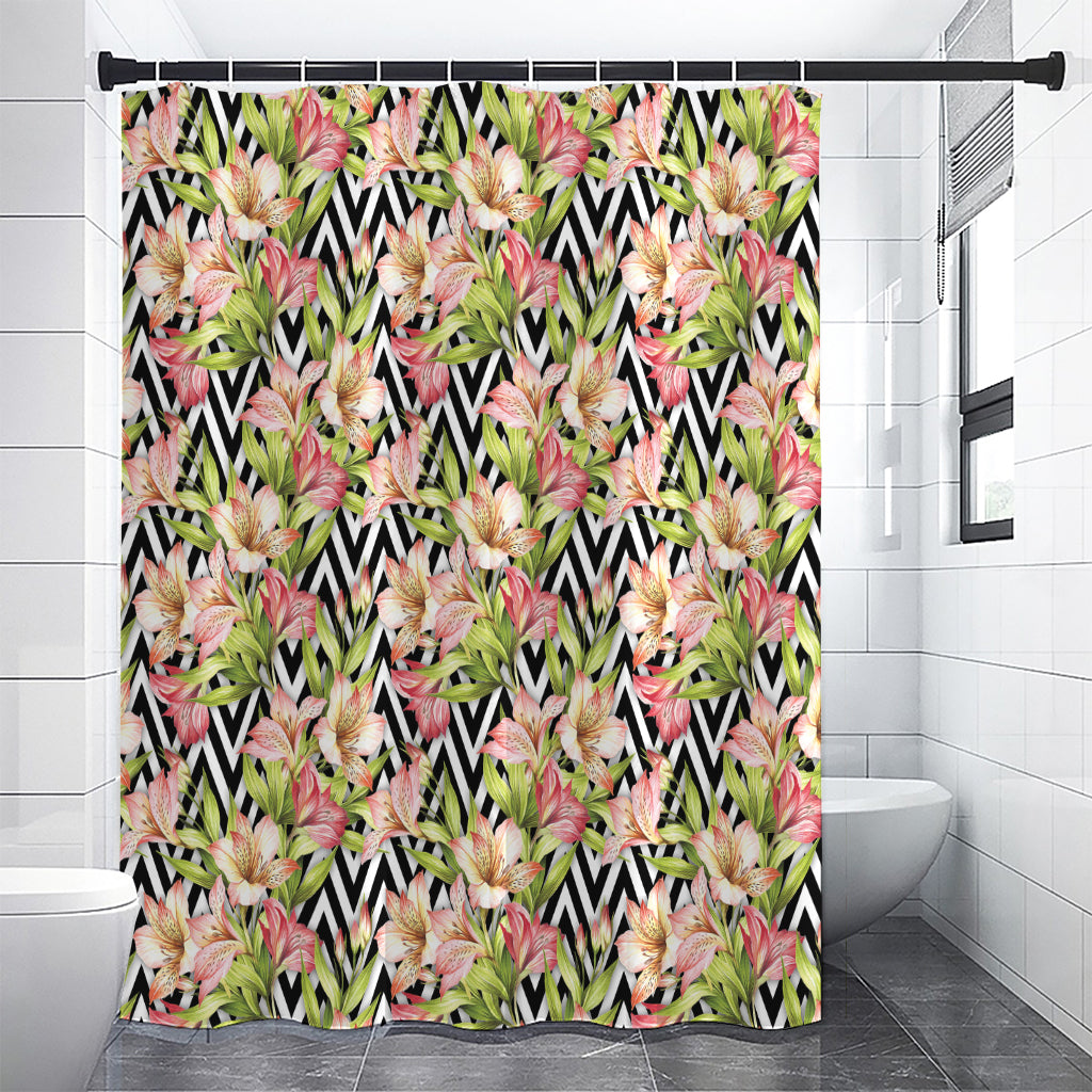 Pastel Alstroemeria Zigzag Pattern Print Shower Curtain