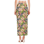 Pastel Alstroemeria Zigzag Pattern Print Side Slit Maxi Skirt