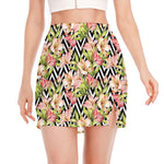 Pastel Alstroemeria Zigzag Pattern Print Side Slit Mini Skirt