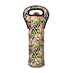 Pastel Alstroemeria Zigzag Pattern Print Single Neoprene Wine Tote