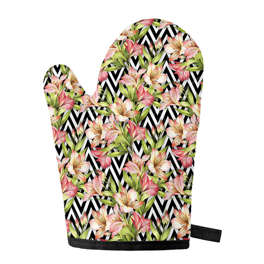 Pastel Alstroemeria Zigzag Pattern Print Single Oven Mitt