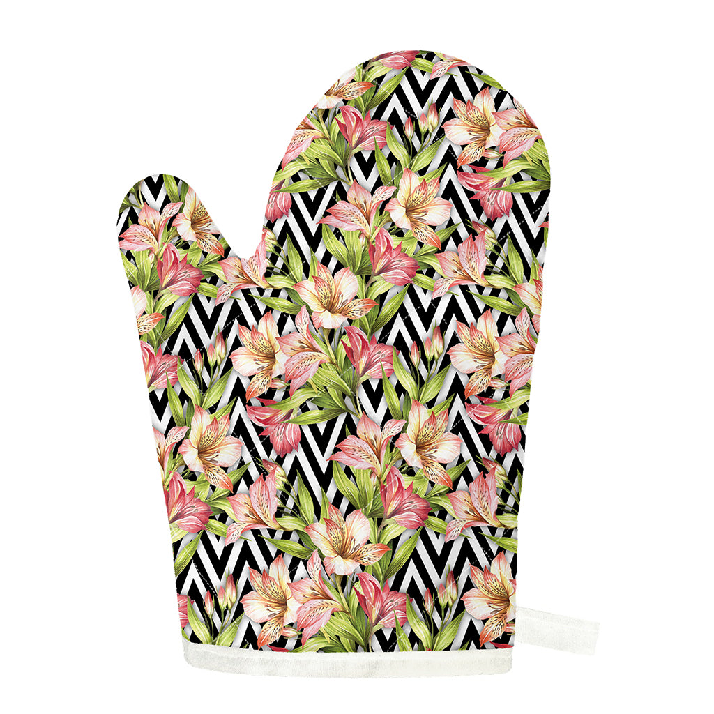 Pastel Alstroemeria Zigzag Pattern Print Single Oven Mitt